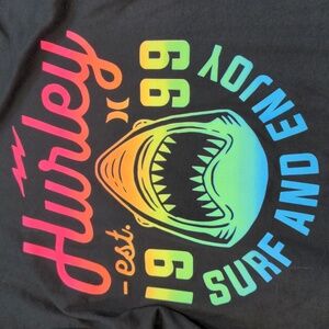 Unisex Kids Hurley Long Sleeve Hooded T-shirt Tee with Shark Teeth Neon …